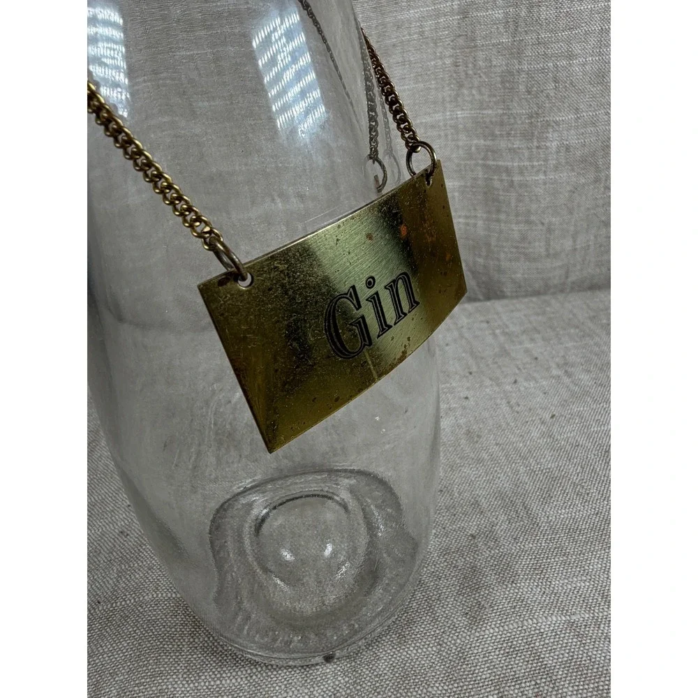 Gin Decanter Good Vintage Mid Century Modern Glass Gold Stopper 12 Inch